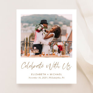 Elegant Goud Script Foto Bruiloft Receptie Uitnodi