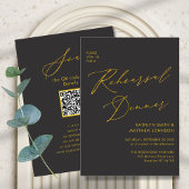 Elegant Goud Script Grijs Repetitie Diner QR code Kaart
