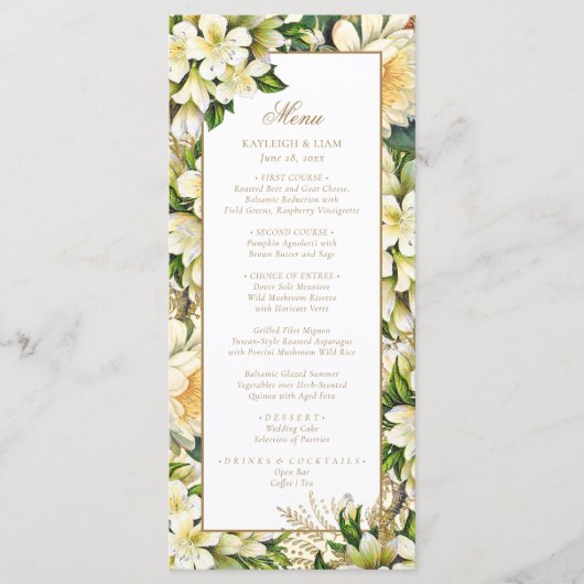 Elegant  Goud Script Groen Bruiloft Menu (Voorkant)