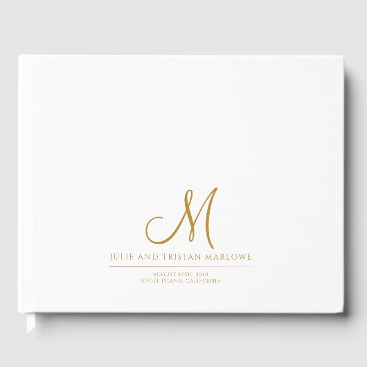 Elegant Goud Script Initiaal Bruiloft Monogram Gastenboek (Voorkant)
