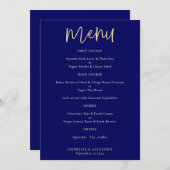 Elegant Goud Script Marine Blauw Bruiloft Menu Kaart (Voorkant / Achterkant)