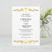 Elegant Goud Script Monogram Bruiloft Opslaan De D Save The Date (Staand voorkant)