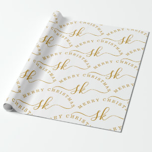Elegant Goud Script Naam Monogram Vrolijk Kerstfee Cadeaupapier