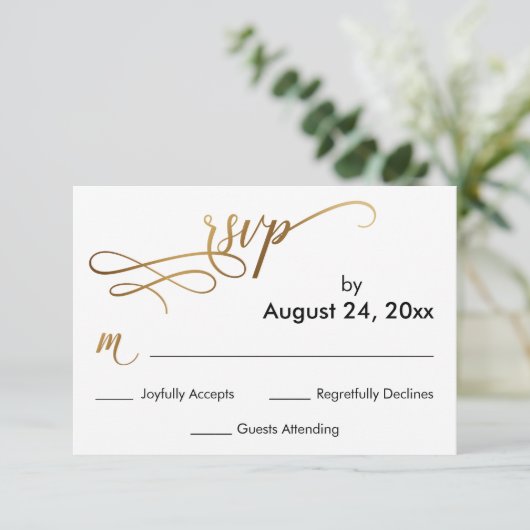 Elegant Goud Script op Eenvoudige RSVP-kaart RSVP Kaartje (Staand voorkant)
