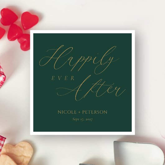 Elegant Goud Script Smaragd Groen Bruiloft Servett Servet