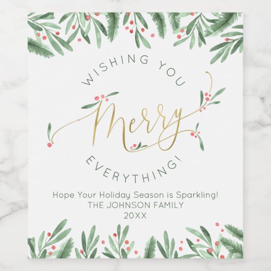 Elegant Goud Script Typografie MERRY Alles Wijn Etiket (Enkel label)