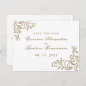 Elegant goud scroll bruiloft Save the Date Briefkaart (Voorkant / Achterkant)