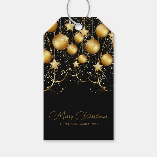 Elegant Goud Sparkle Kerstmis Bauble Cadeaulabel (Voorkant)