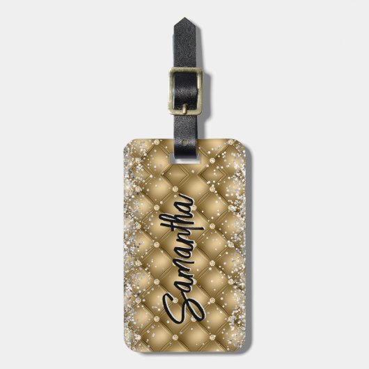 Elegant goud sparkly glitter monogram bagagelabel (Voorkant verticaal)