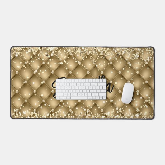 Elegant goud sparkly glitter monogram bureaumat (Keyboard & Muis)