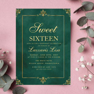 Elegant goud Sweet Sixteen 16 Green Birthday Kaart
