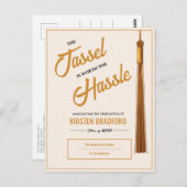 Elegant Goud Tassel Beige Afstuderen Aankondiging Briefkaart (Voorkant / Achterkant)