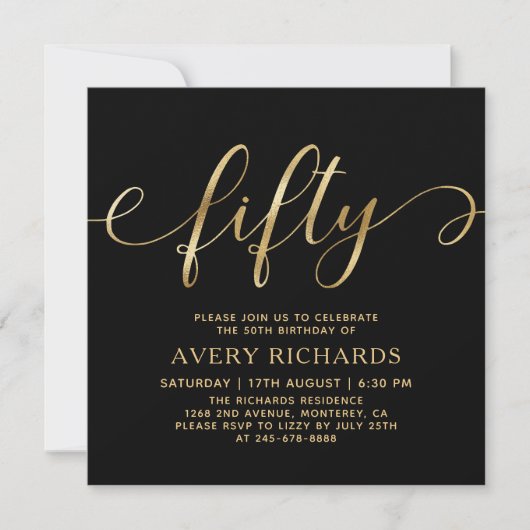 Elegant Goud Vijftig Script Zwart 50ste Verjaardag Kaart (Voorkant)