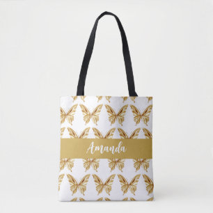 Elegant Goud Vlinder Patroon Naam Draagtas
