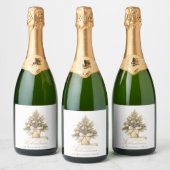 Elegant Goud Vrolijk Kerstboom Custom Name Sparkling Wijnetiket (Flessen)