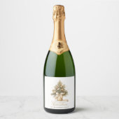 Elegant Goud Vrolijk Kerstboom Custom Name Sparkling Wijnetiket (Voorkant)