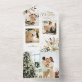 Elegant Goud Vrolijk Kerstfeest Botanisch 3-Foto All In One Uitnodiging (Binnen)