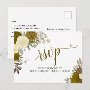 Elegant Goud Waterverf Rozen Bruiloft RSVP Briefkaart
