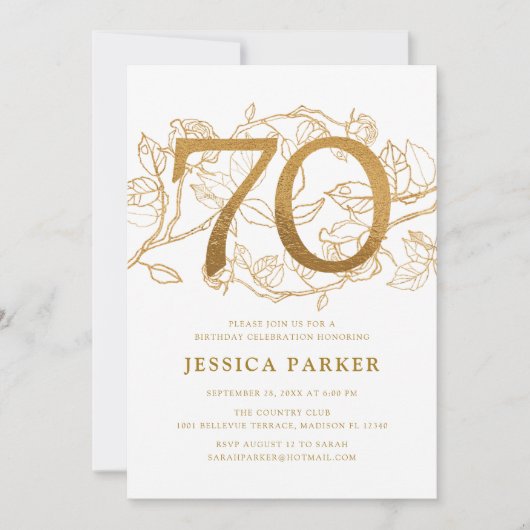Elegant Goud Wit 70e Verjaardag Kaart (Voorkant)