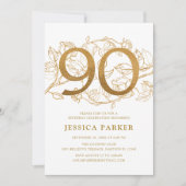 Elegant Goud Wit 90ste Verjaardag Kaart (Voorkant)