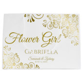 Elegant Goud & Wit Eenvoudige Bloemenmeisje Bruilo Groot Cadeauzakje (Voorkant)