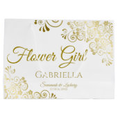 Elegant Goud & Wit Eenvoudige Bloemenmeisje Bruilo Groot Cadeauzakje (Achterkant)