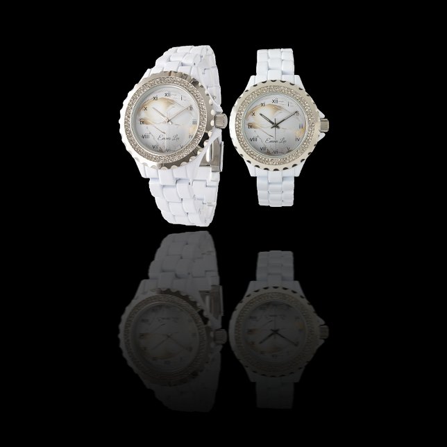 Elegant Goud Wit Faux Marble Custom Horloge (Creator heeft geüpload)