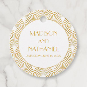 Elegant Goud Wit Geometrische Art Deco Bruiloft Bedankjes Labels