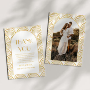 Elegant Goud Wit Geometrische Art Deco Bruiloft Bedankkaart