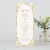 Elegant Goud Wit Geometrische Art Deco Bruiloft Menu (Staand voorkant)