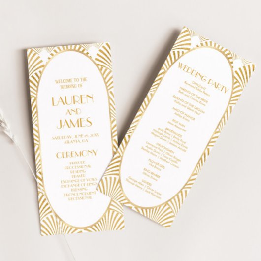 Elegant Goud Wit Geometrische Art Deco Bruiloft Programma