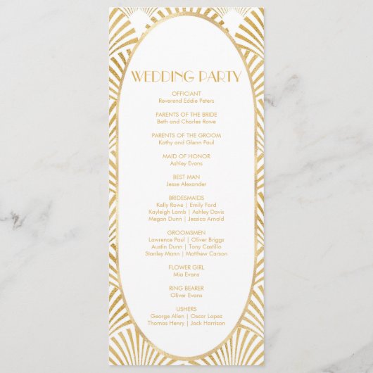 Elegant Goud Wit Geometrische Art Deco Bruiloft Programma (Achterkant)