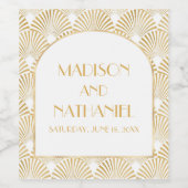 Elegant Goud Wit Geometrische Art Deco Bruiloft Wijn Etiket (Enkel label)