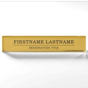 Elegant Goud Wit met Naam Titel Eenvoudige Lijn  Naambordje