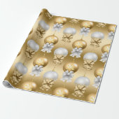 Elegant Goud Wit Metallic Kerstversieringen Cadeaupapier (Uitgerold)