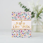 Elegant Goud Wit Roze Wildflower Save the Date Briefkaart (Staand voorkant)
