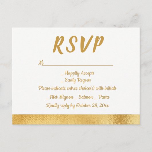 Elegant Goud & Wit RSVP Glam Bruiloft Partij Uitnodiging Briefkaart (Voorkant)