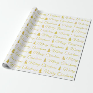 Elegant Goud Wit Vrolijk Kerstmis Quote Cadeaupapier
