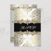 Elegant Goud Wit Zwart Damast RSVP (Voorkant / Achterkant)