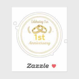 Elegant Goud & Zwart 1e Huwelijksverjaardag Sticker