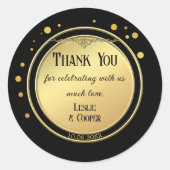 Elegant Goud Zwart Art Deco Confetti Bruiloft Ronde Sticker (Voorkant)