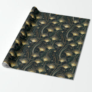 Elegant goud zwart art deco floral cadeaupapier