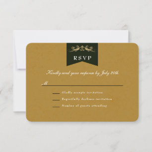 Elegant Goud Zwart Bibliotheek Thema Bruiloft RSVP Kaartje