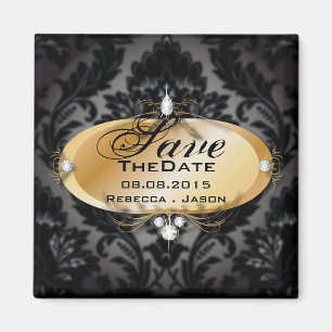 Elegant Goud zwart damask bewaar de datum Magneet