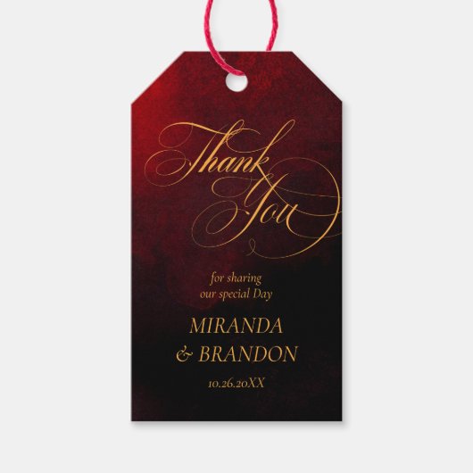 Elegant Goud Zwart en Rood Huwelijksgunst Labels Cadeaulabel (Voorkant)