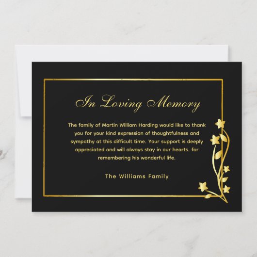 Elegant Goud & Zwart Foto Begrafenis Dank u Kaart (Voorkant)