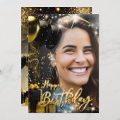 Elegant Goud Zwart Gelukkig Verjaardag Viering Feestdagenkaart (Voorkant / Achterkant)