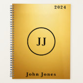 Elegant Goud Zwart Gepersonaliseerde Monogram Init Planner (Voorkant)