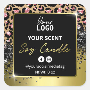 Elegant Goud Zwart Leopard Huid Soja Kaars Labels