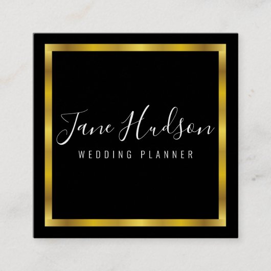 Elegant Goud Zwart Minimalistisch Bewerkbaar 2.5x2 Vierkante Visitekaartje (Voorkant)